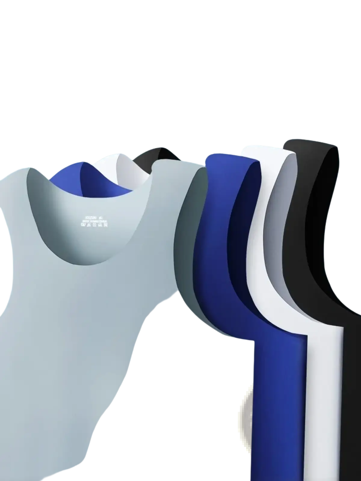 A sleek gray ice silk seamless men fitness tank top with subtle blue inner collar lining for activewear