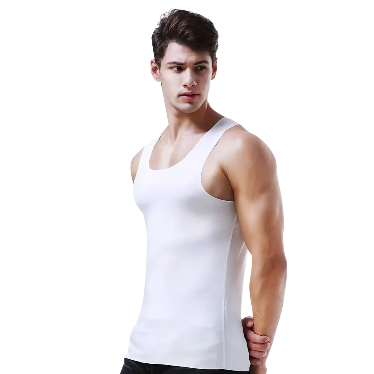 White sleeveless ice silk seamless men fitness tank top with a smooth and form-fitting design