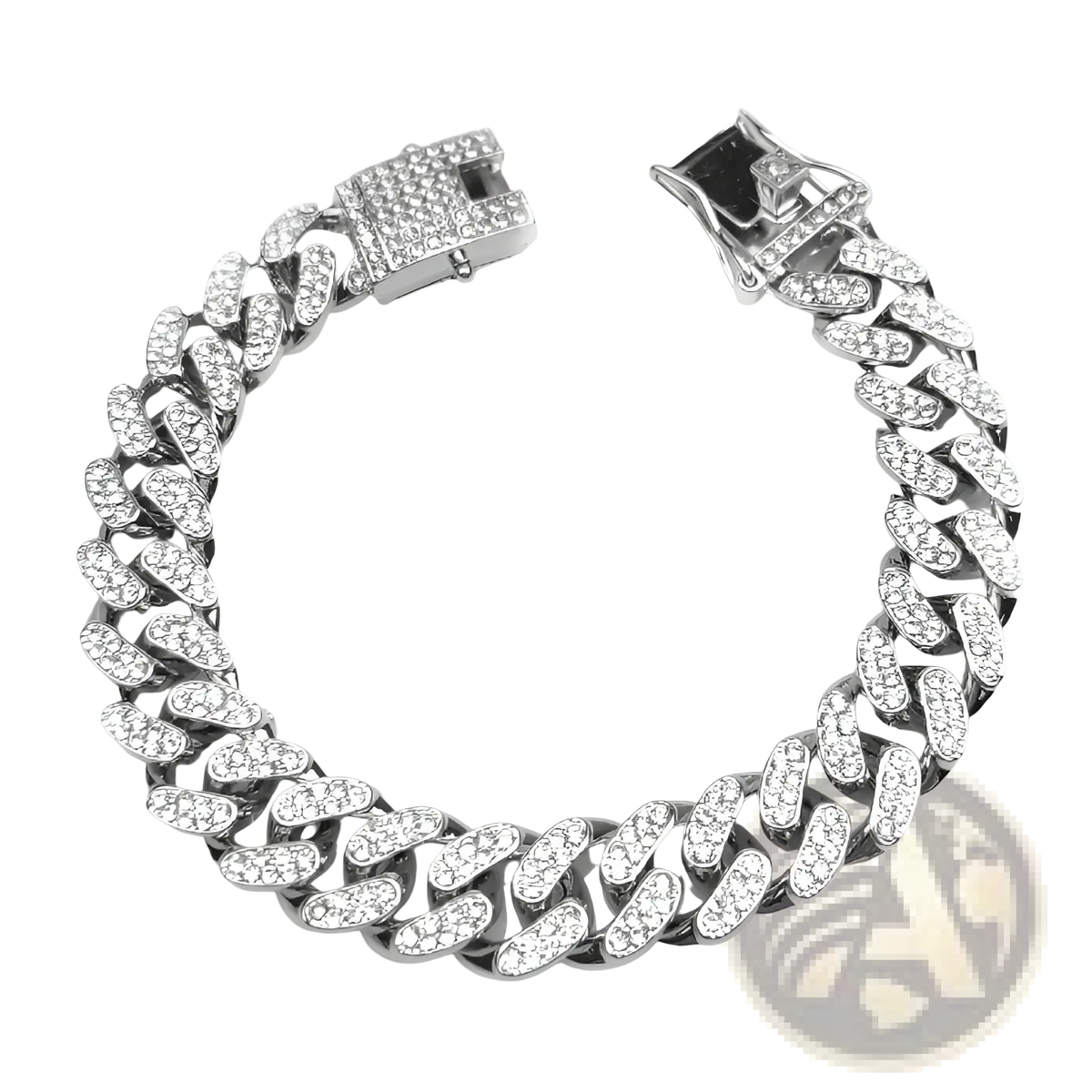 Iced out Cuban link pet collar silver toned with clear sparkling cubic zirconia stones on each chain segment and clasp