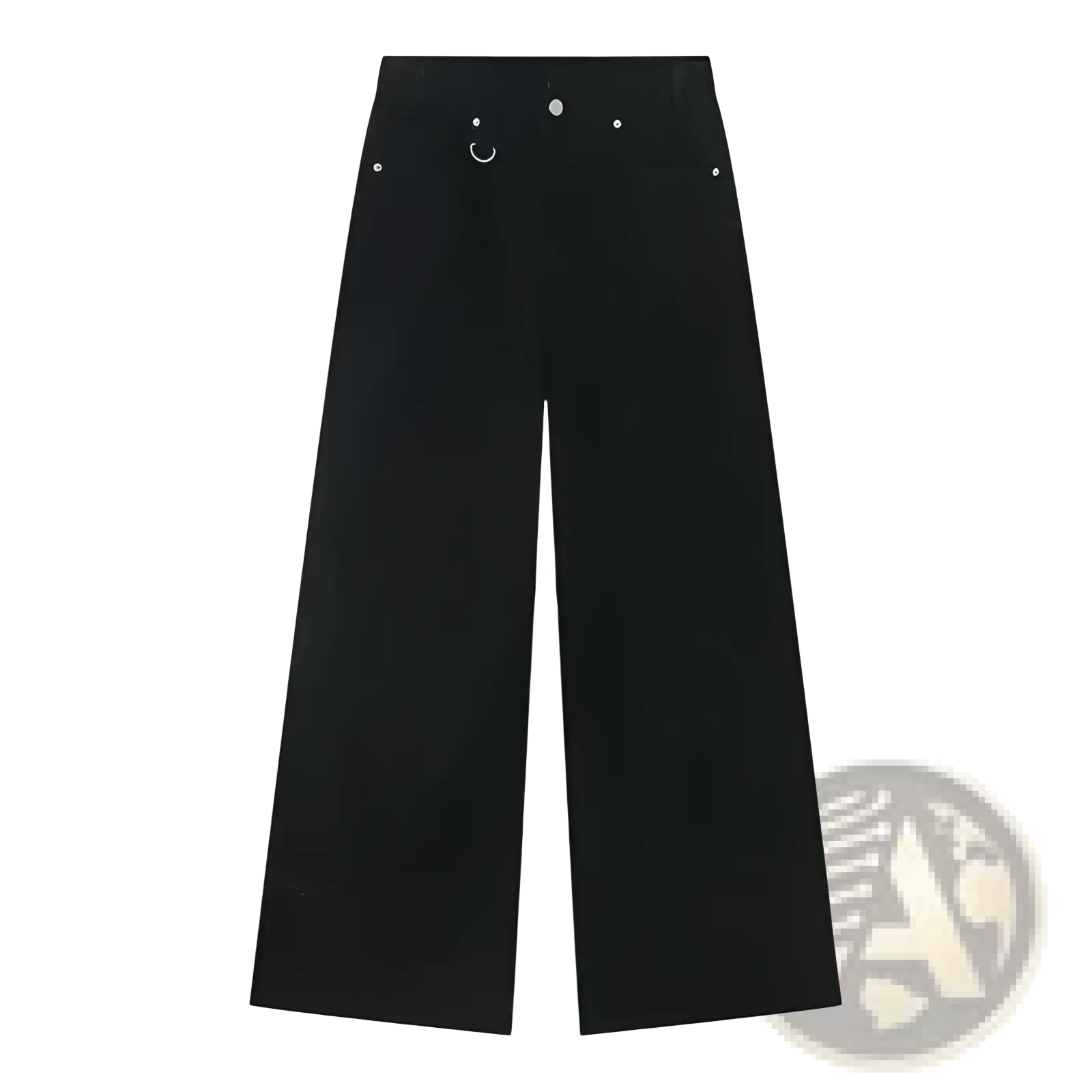 Iefb camouflage wide leg denim jeans in black with high waist silver buttons and front circular ring detail