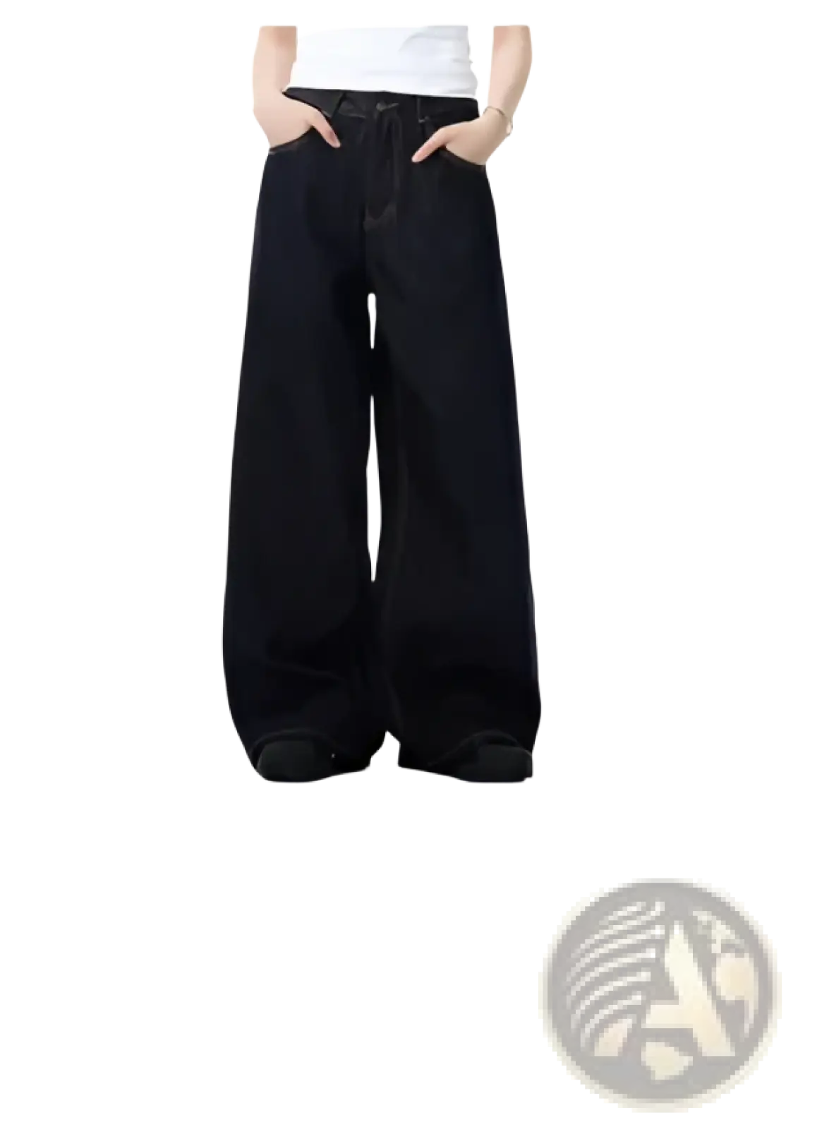Iefb camouflage wide leg denim jeans in black with a relaxed fit and classic stitching made of durable denim