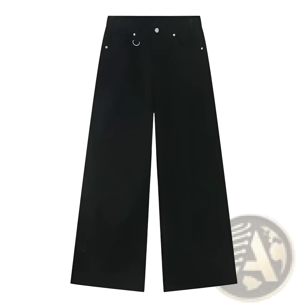 Black Iefb camouflage wide leg denim jeans with silver toned metal hardware at the waistband