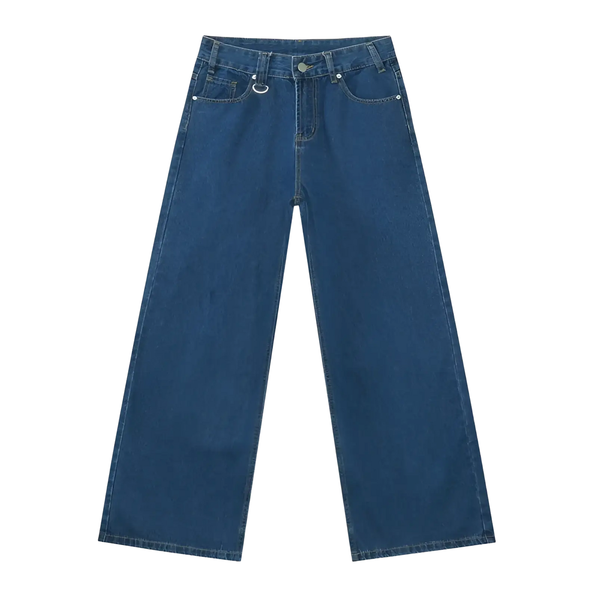 Dark blue denim wide leg jeans with silver toned hardware from Iefb camouflage collection