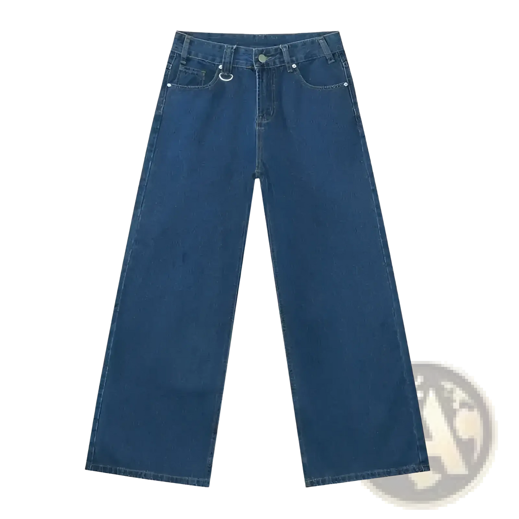 Iefb camouflage wide leg denim jeans in dark blue with subtle stitching details and wide leg cut made of denim material