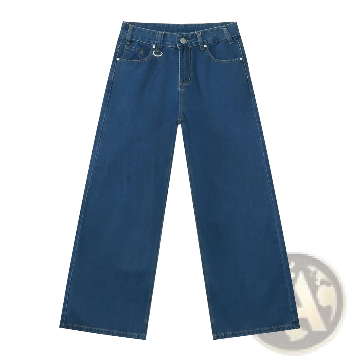 Dark blue denim wide leg jeans with silver toned hardware from Iefb camouflage collection