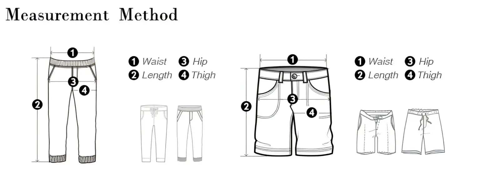 Diagram illustrating measurement methods for Iefb camouflage wide leg denim jeans with waist hip length and thigh dimensions