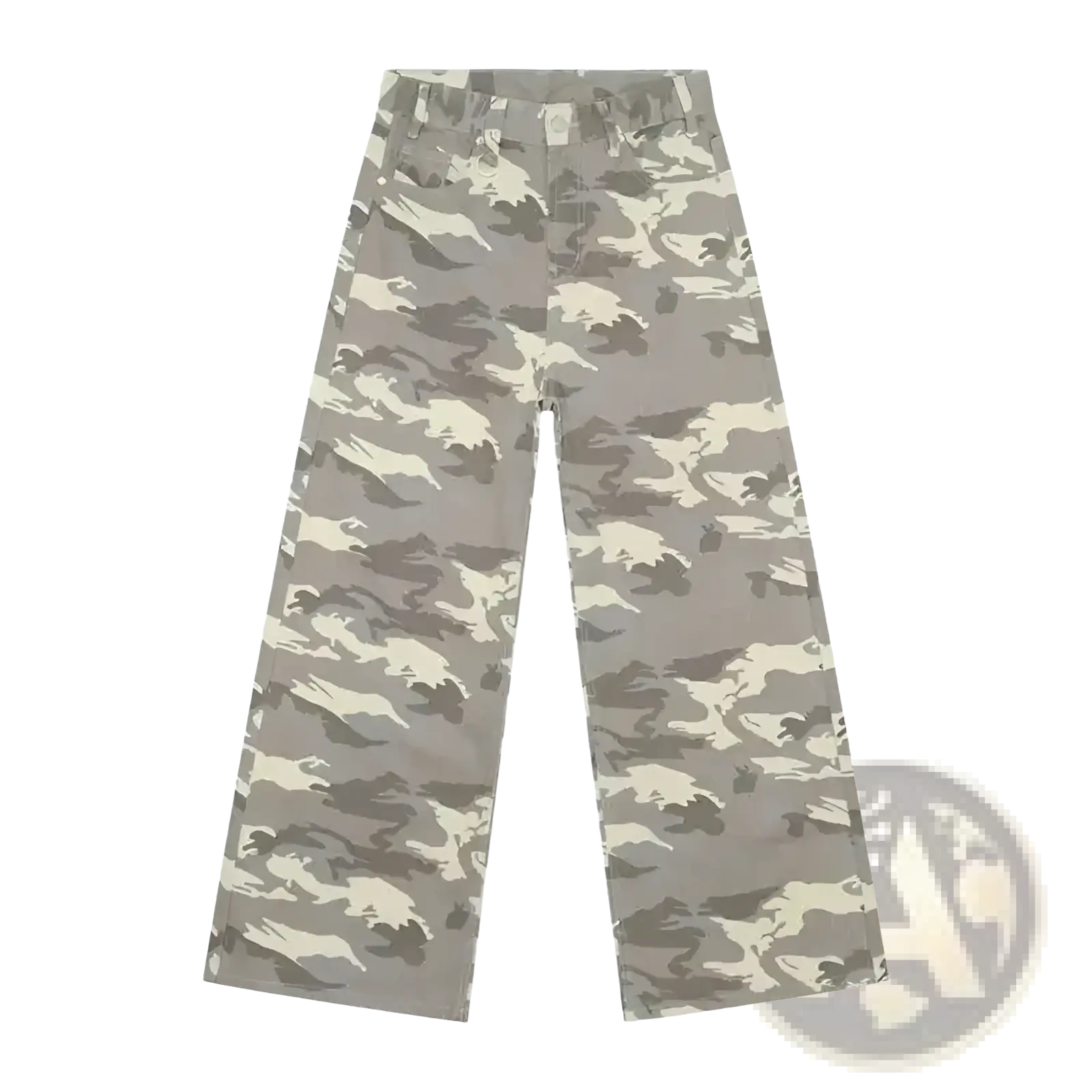 Iefb camouflage wide leg denim jeans in gray and beige with a camouflage pattern and wide leg design