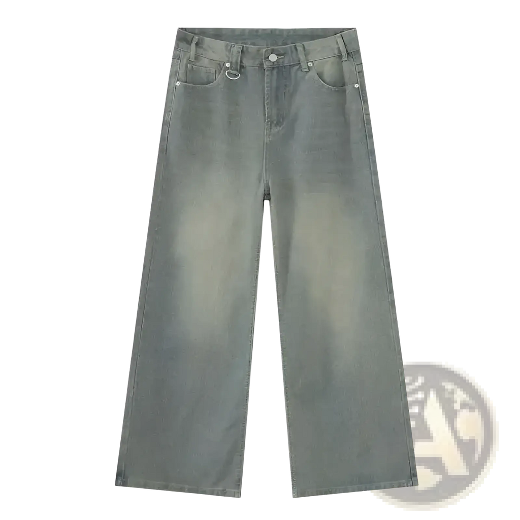 Gray washed denim wide leg jeans with a straight fit and classic five pocket design from Iefb Camouflage collection