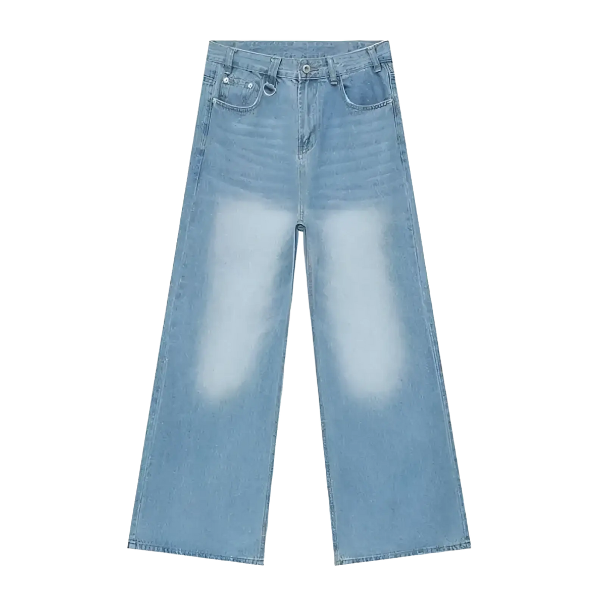 Light-wash denim iEfb camouflage wide leg jeans with faded distressing on the thighs and a wide-leg cut