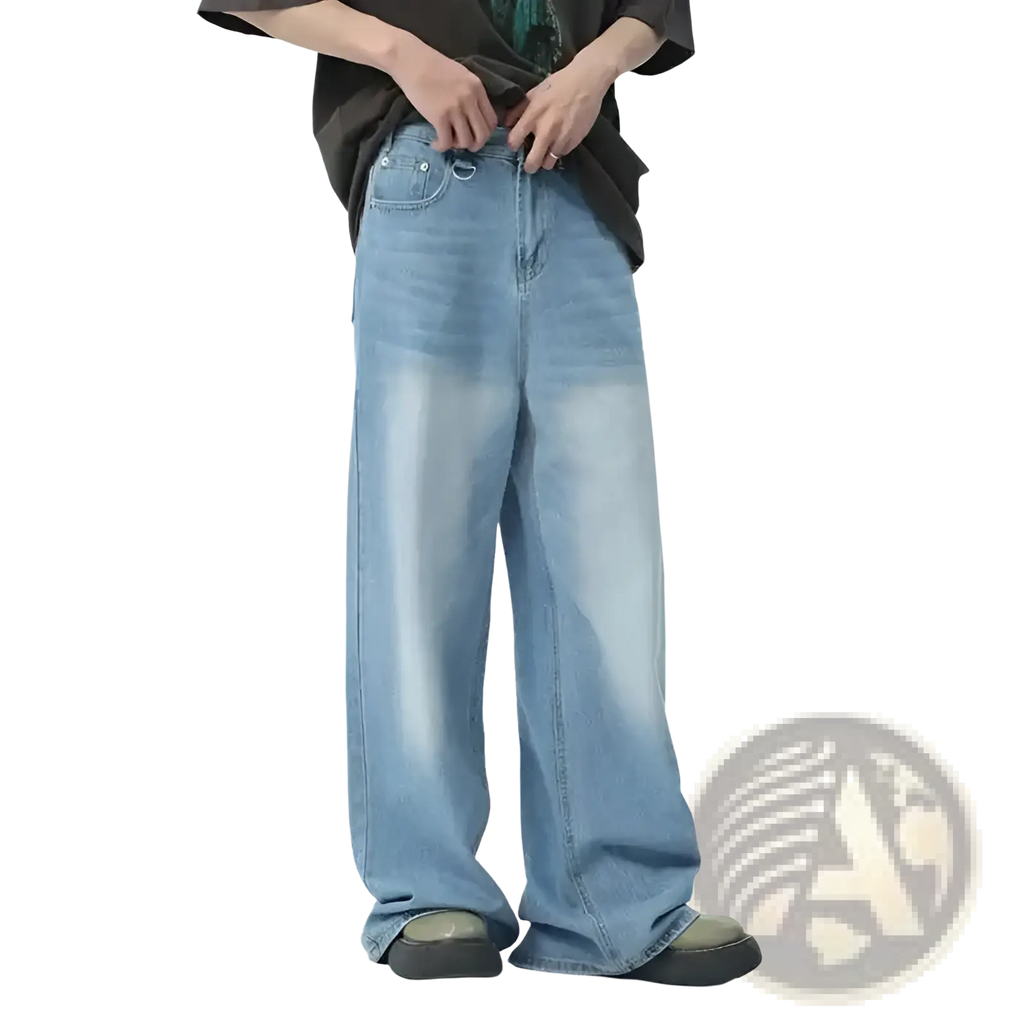 Iefb camouflage wide leg denim jeans in light wash with relaxed fit and subtle fading for a contemporary casual look