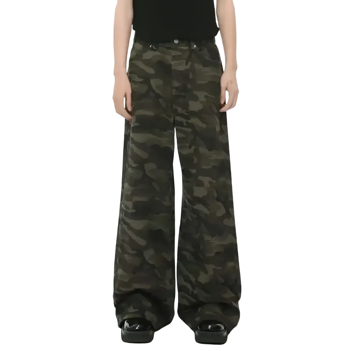 Iefb camouflage wide leg denim jeans in dark green and black made of sturdy fabric for durable wear