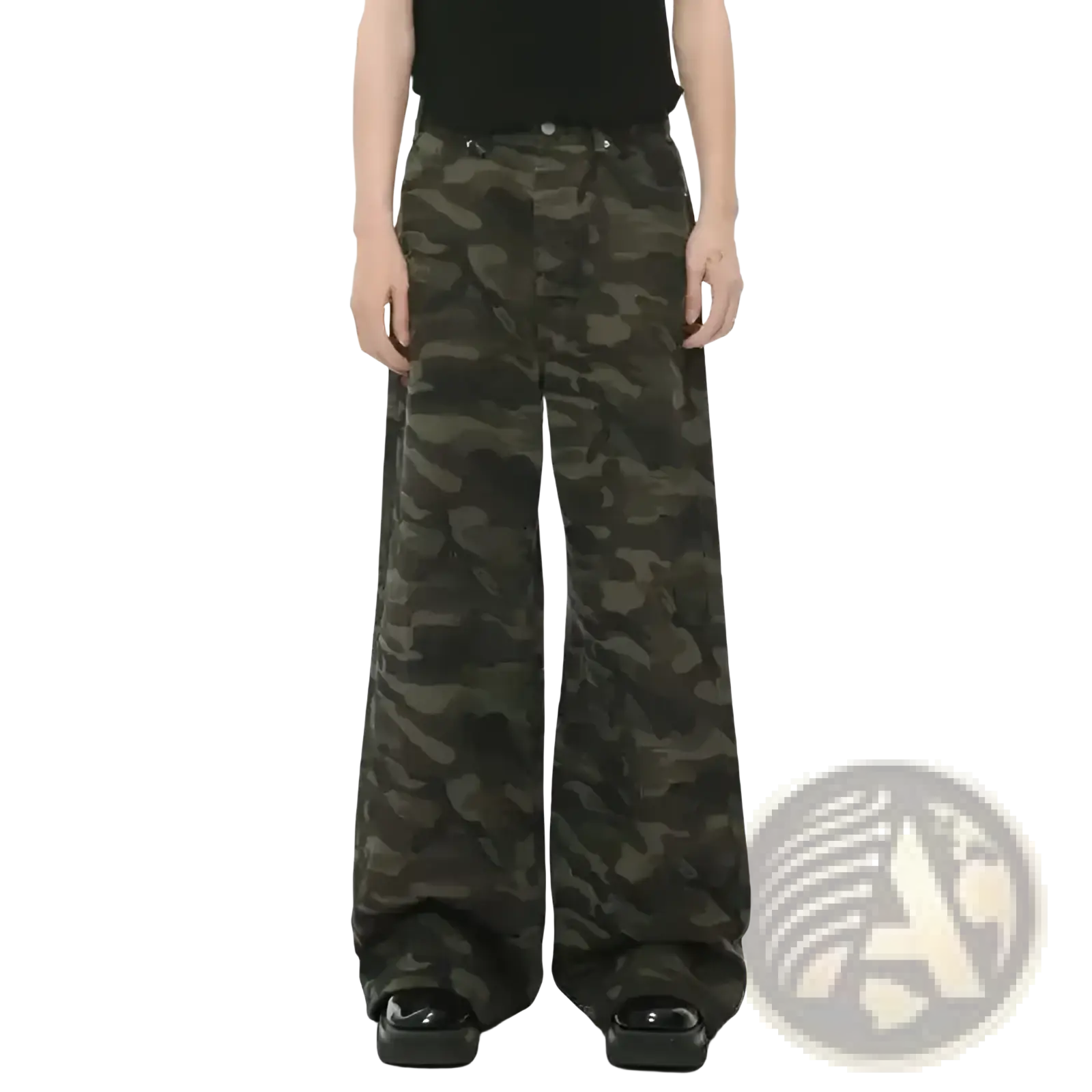 Iefb camouflage wide leg denim jeans in dark green and black made of sturdy fabric for durable wear