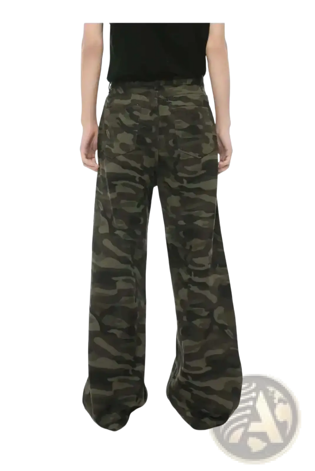 Iefb camouflage wide leg denim jeans in muted green and brown soft denim with a wide-leg silhouette