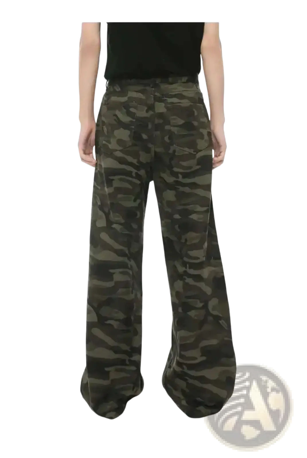 Iefb camouflage wide leg denim jeans in muted green and brown soft denim with a wide-leg silhouette