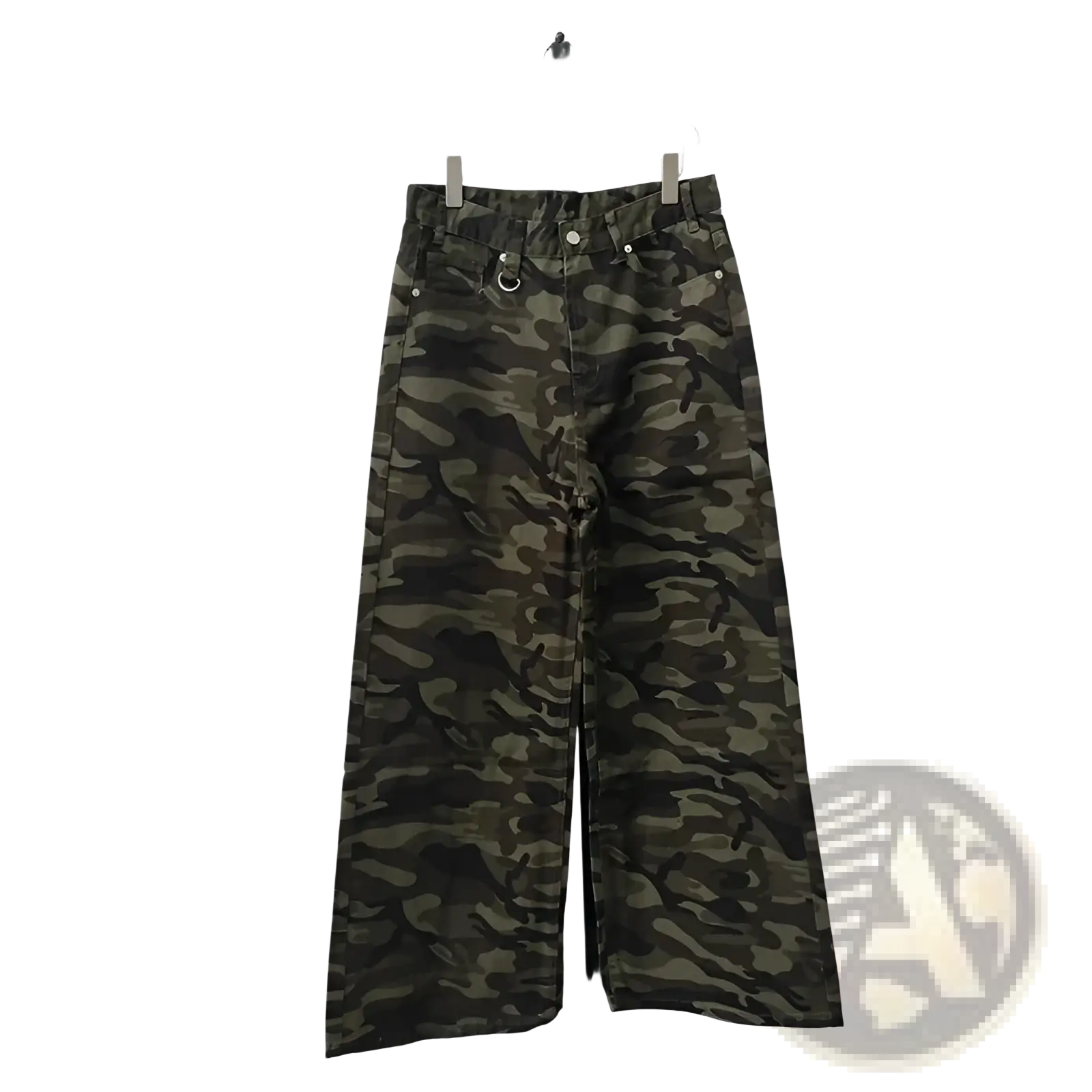 Iefb camouflage wide leg denim jeans in dark green and black military print made of durable denim fabric