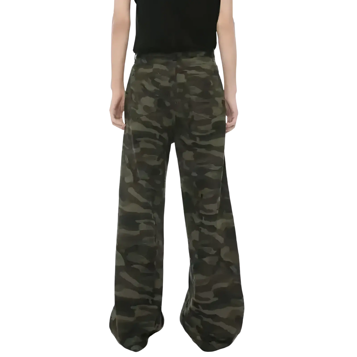 Iefb camouflage wide leg denim jeans in dark green and black military print made from sturdy denim fabric