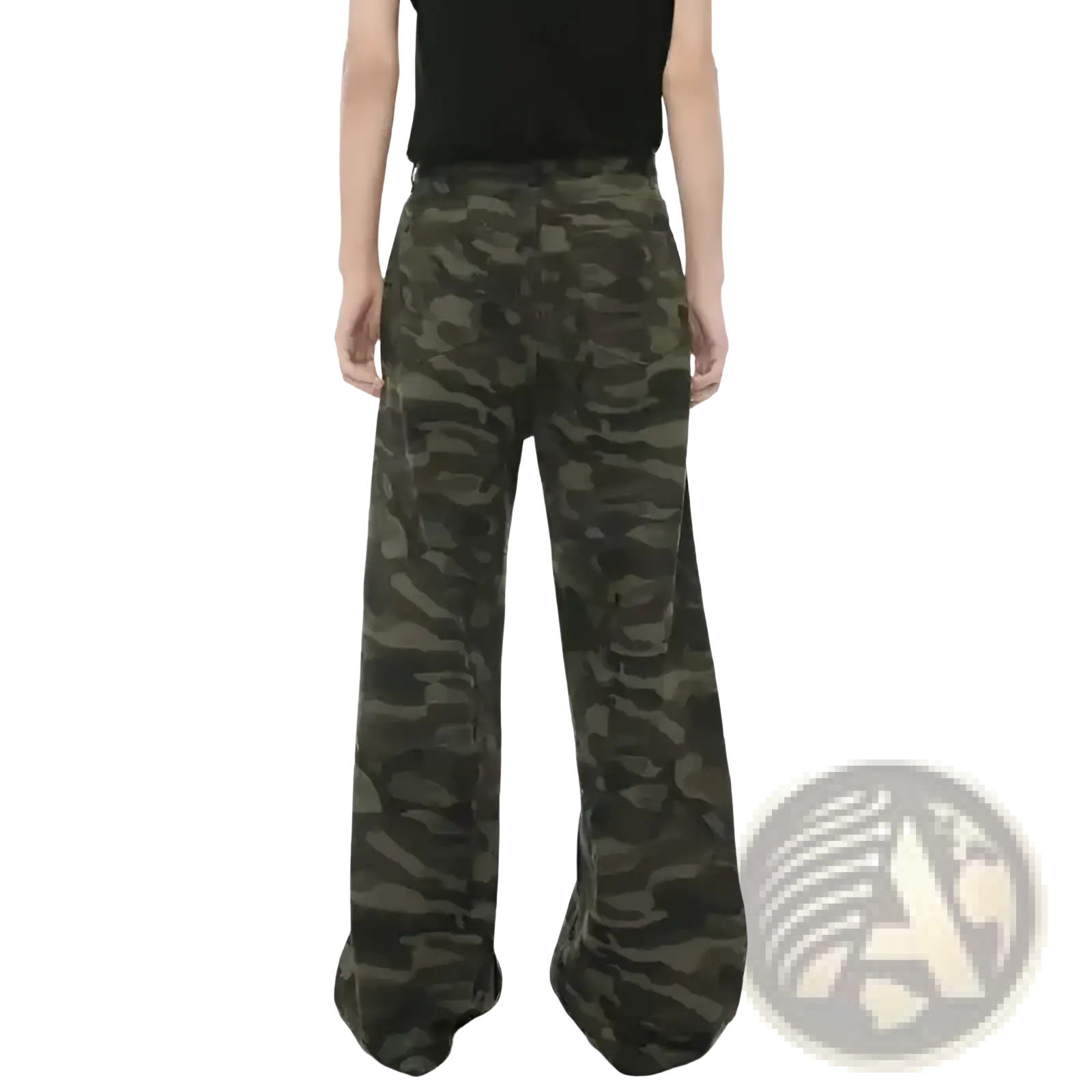 Iefb camouflage wide leg denim jeans in dark green and black military print made from sturdy denim fabric