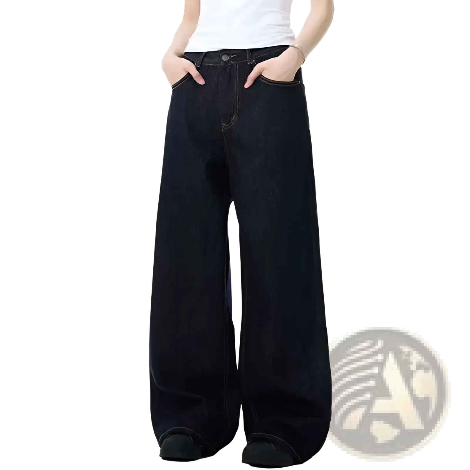 Iefb men black vintage wide leg jeans in dark indigo denim with a relaxed straight-cut silhouette