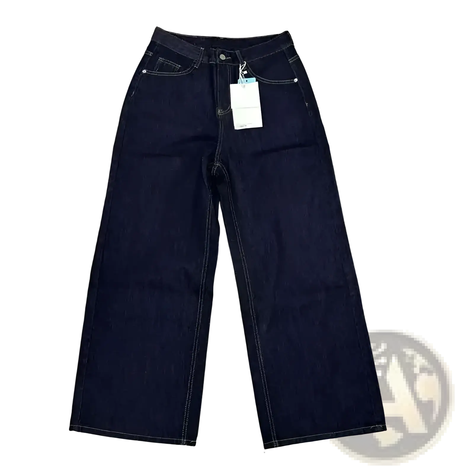 Iefb men black vintage wide leg jeans in dark indigo denim with high waist and white contrast stitching