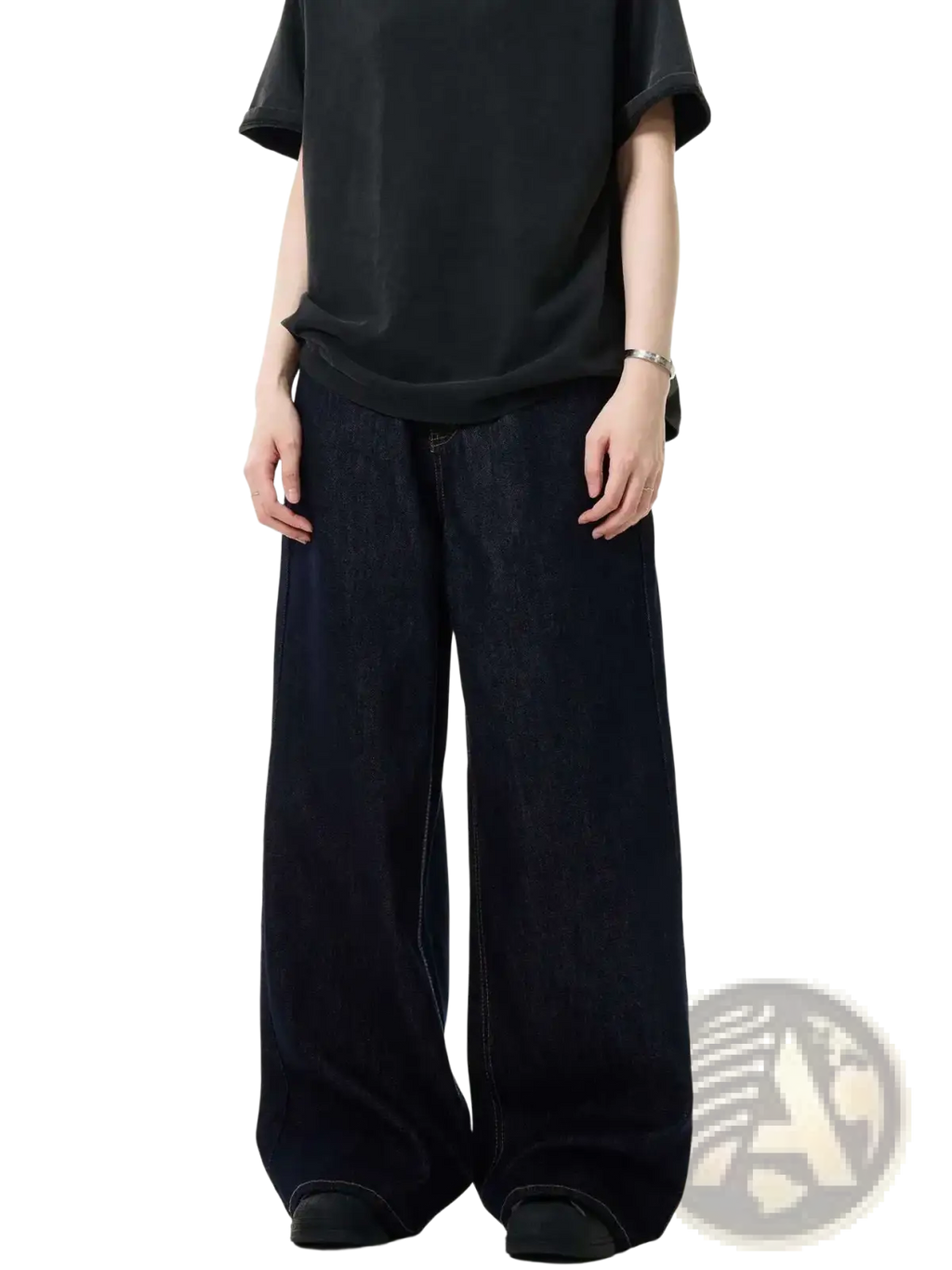 Iefb men black vintage wide leg jeans in dark indigo denim with a relaxed straight-cut silhouette