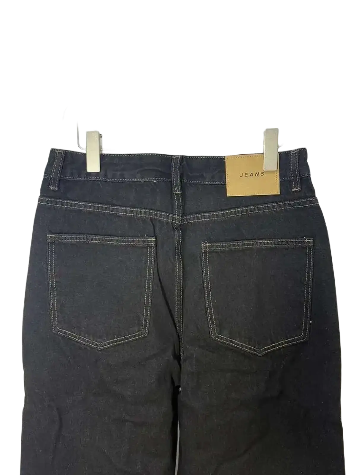 Iefb men black vintage wide leg jeans in dark-wash denim with contrasting light stitching and tan leather brand tag
