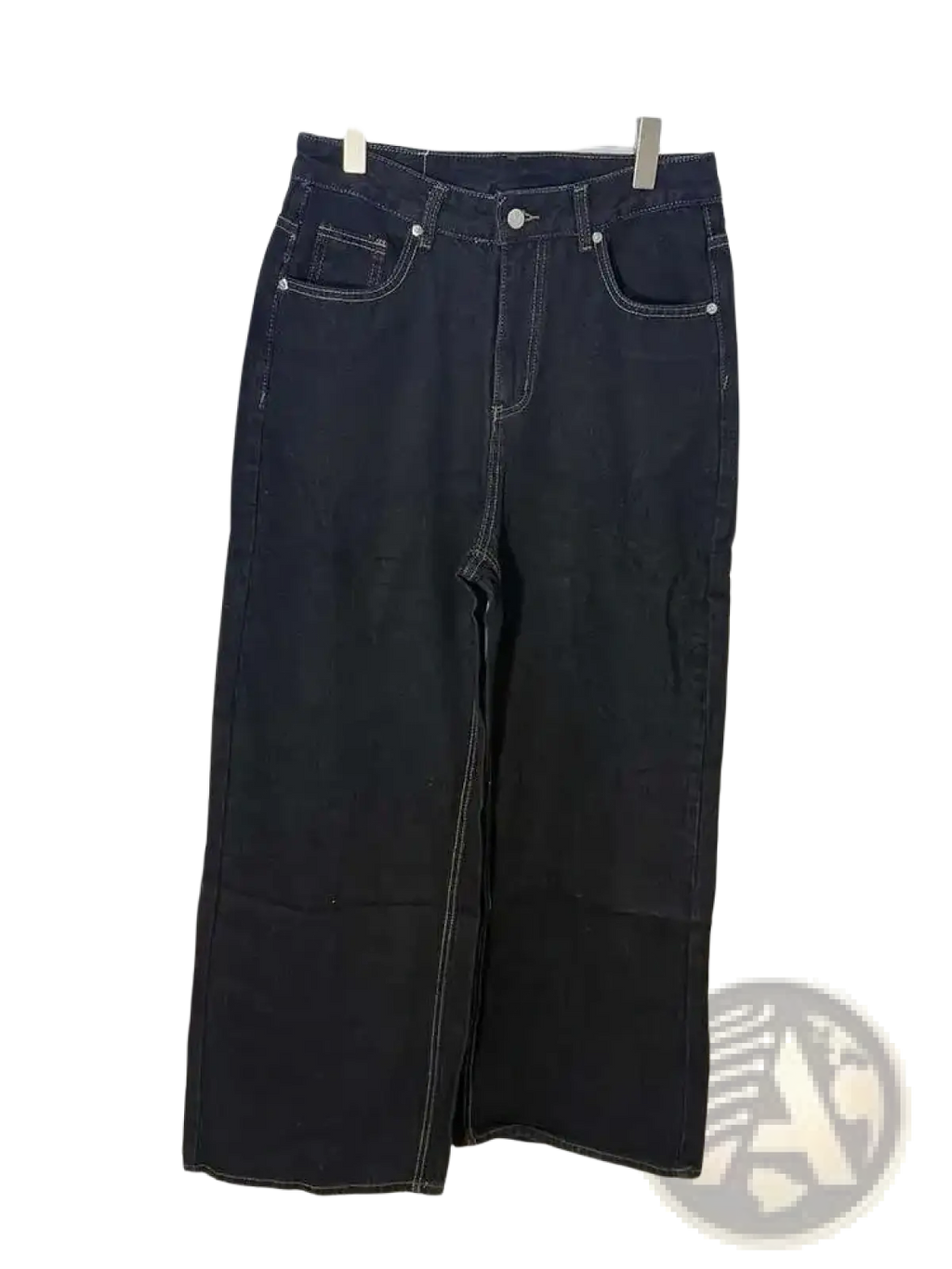 Iefb men black vintage wide leg jeans in dark wash denim with contrasting light stitching and silver button closures
