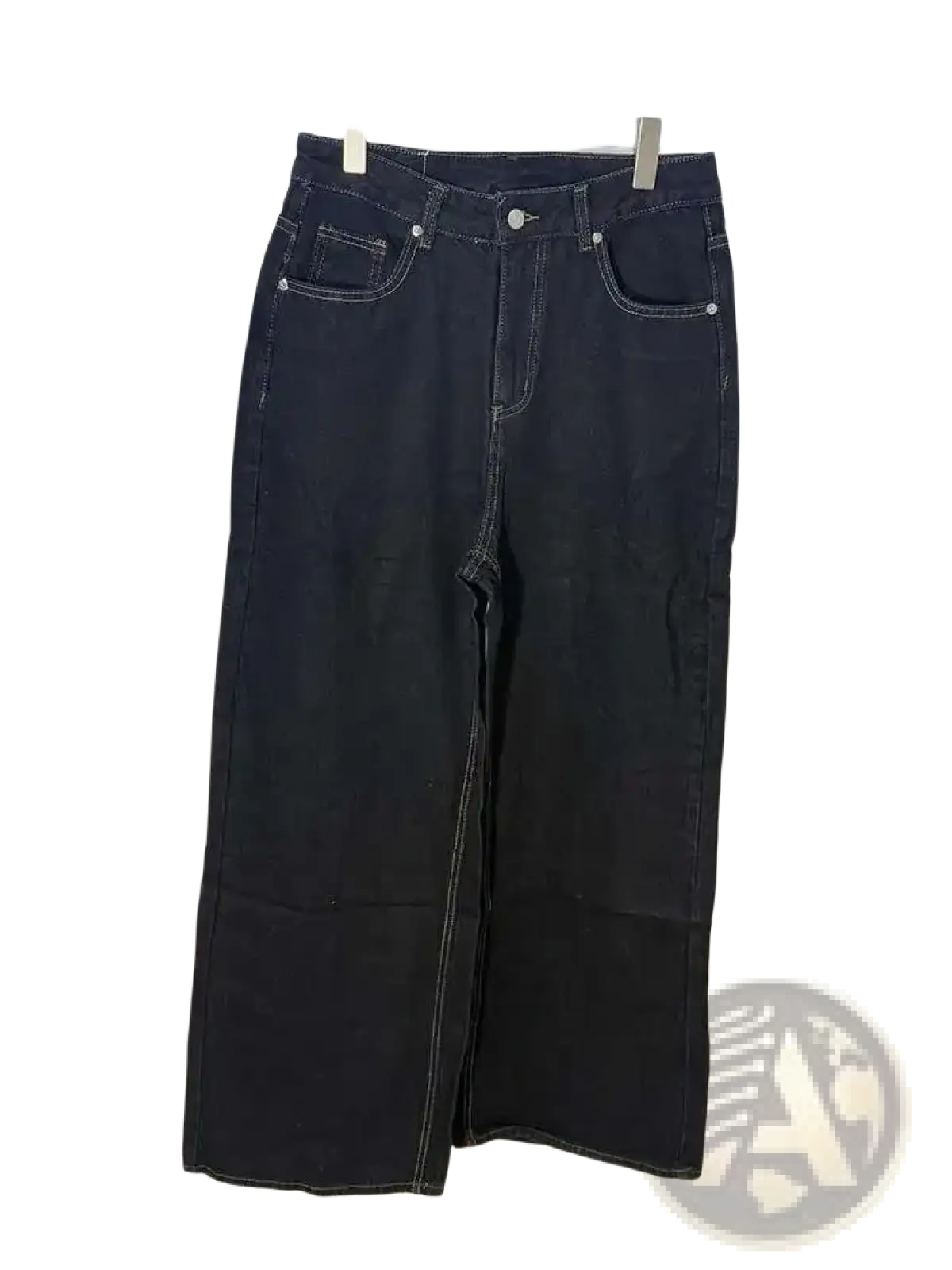 Iefb men black vintage wide leg jeans in dark wash denim with contrasting light stitching and silver button closures