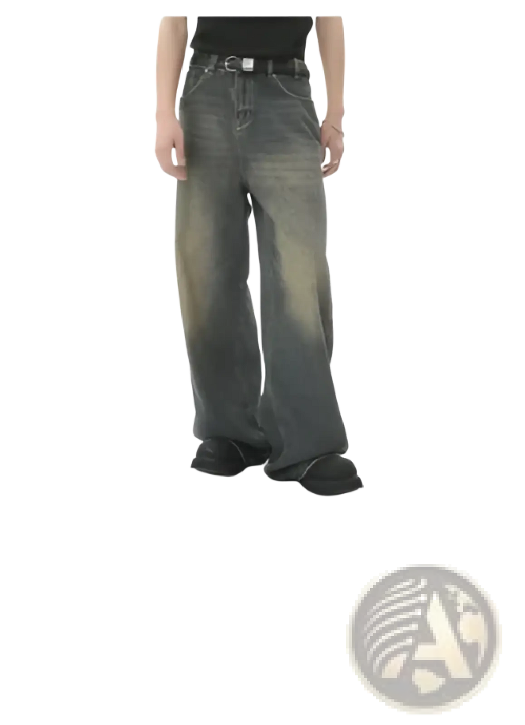 Iefb men black vintage wide leg jeans in dark-wash denim with a relaxed fit and subtle fading details