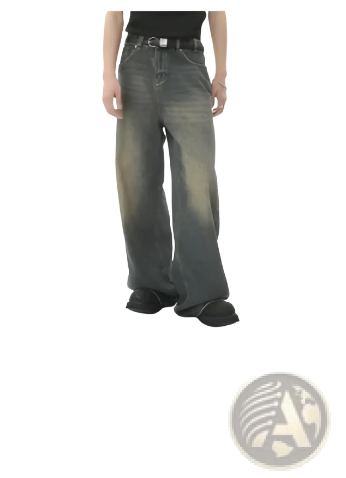 Iefb men black vintage wide leg jeans in dark-wash denim with a relaxed fit and subtle fading details