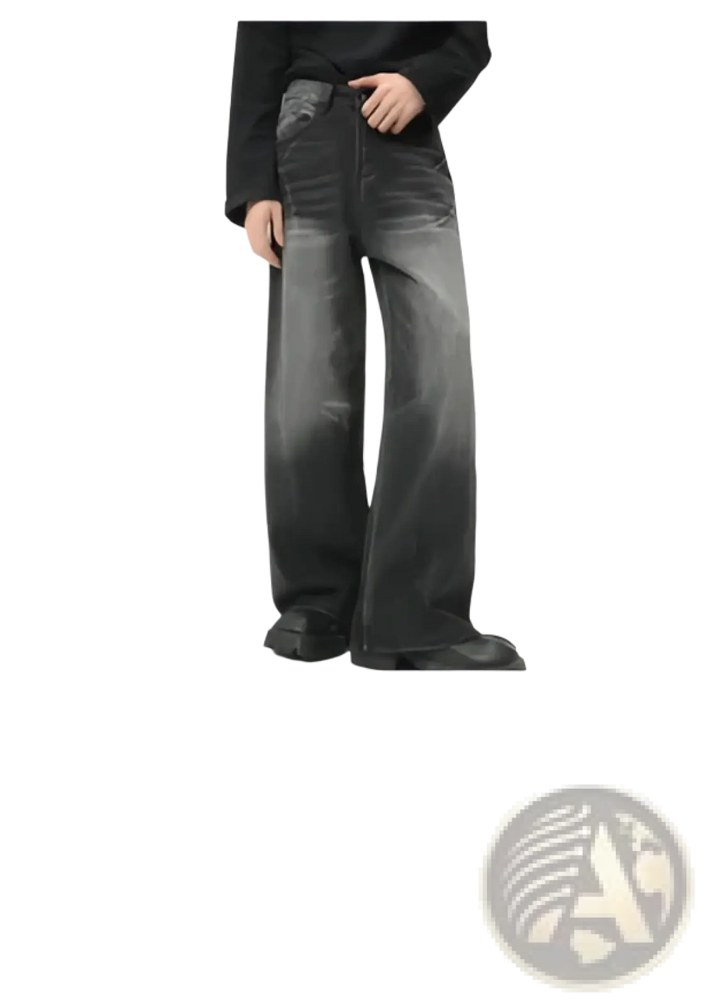 Iefb men black vintage wide leg jeans in denim with a faded distressed look and subtle whiskering details