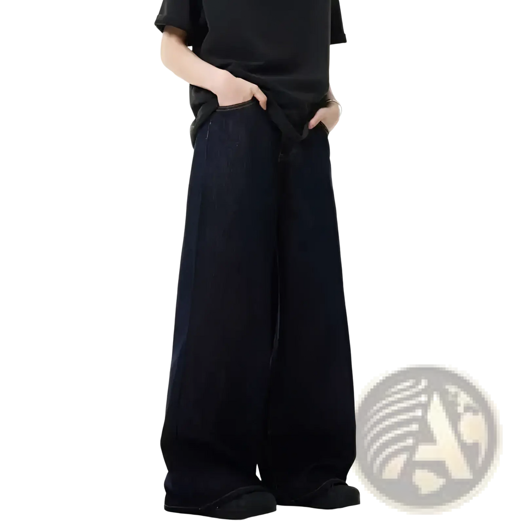 Iefb Men black vintage wide leg jeans made of denim featuring a relaxed flowing silhouette and wide-leg cut