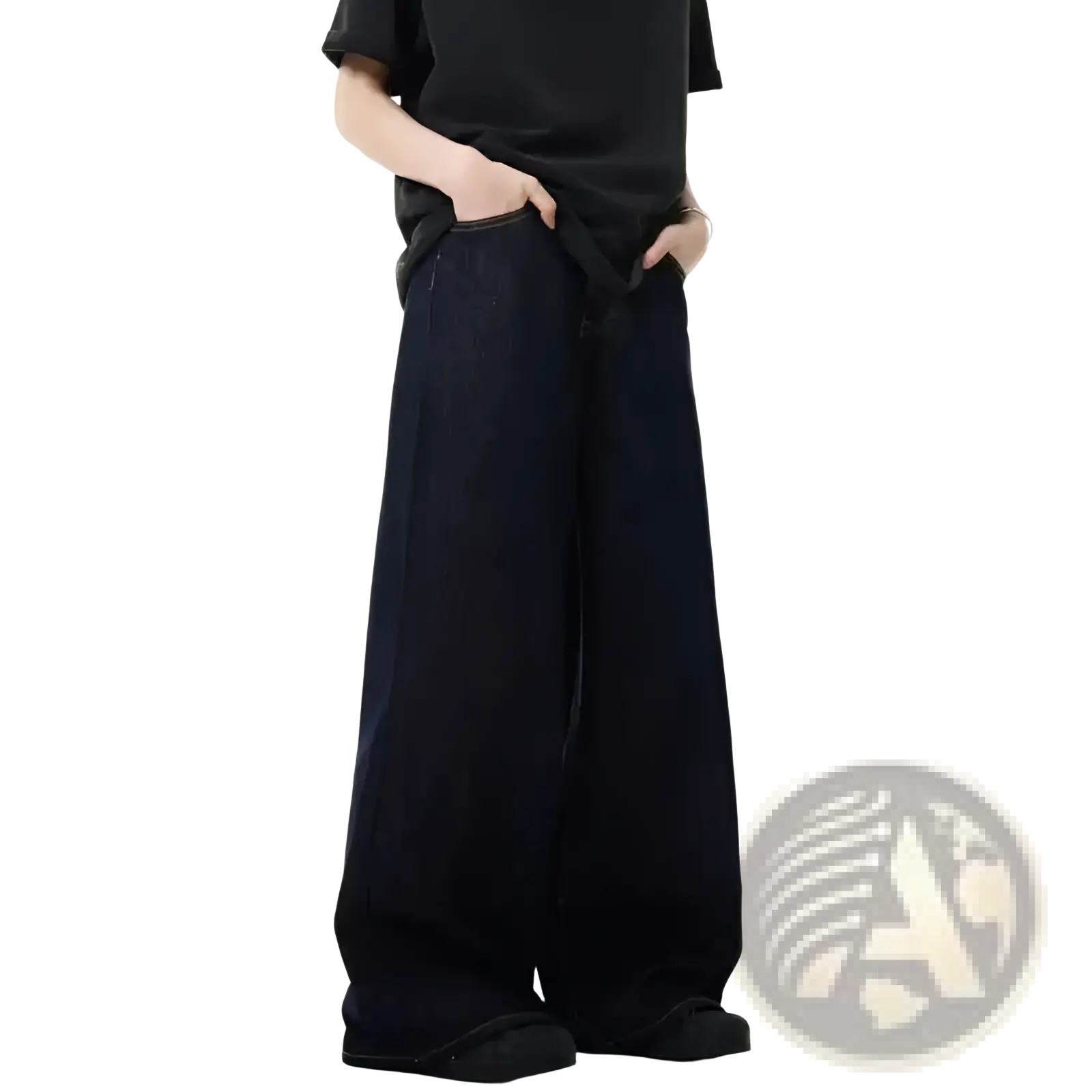 Iefb Men black vintage wide leg jeans made of denim featuring a relaxed flowing silhouette and wide-leg cut