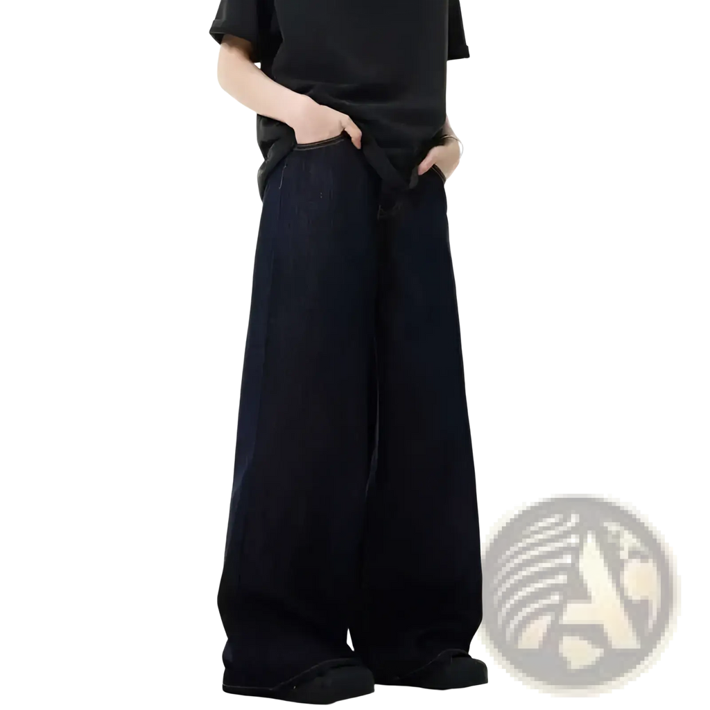 Iefb men black vintage wide leg jeans featuring relaxed straight-cut silhouette in denim material