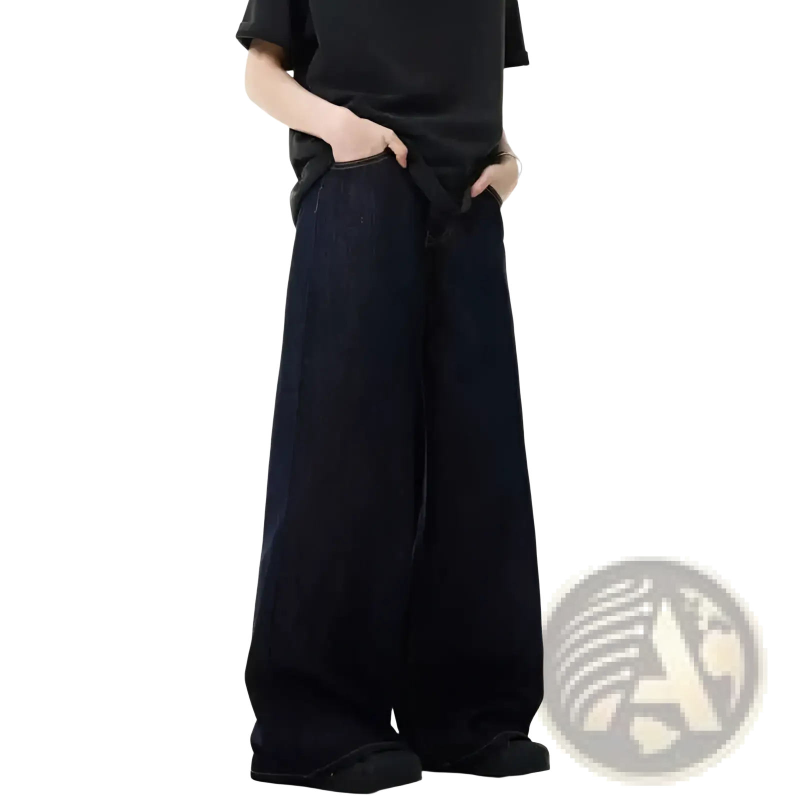 Iefb men black vintage wide leg jeans featuring relaxed straight-cut silhouette in denim material