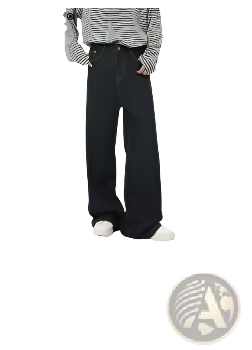 Iefb men black vintage wide leg jeans made of denim with a straight cut and visible stitching details