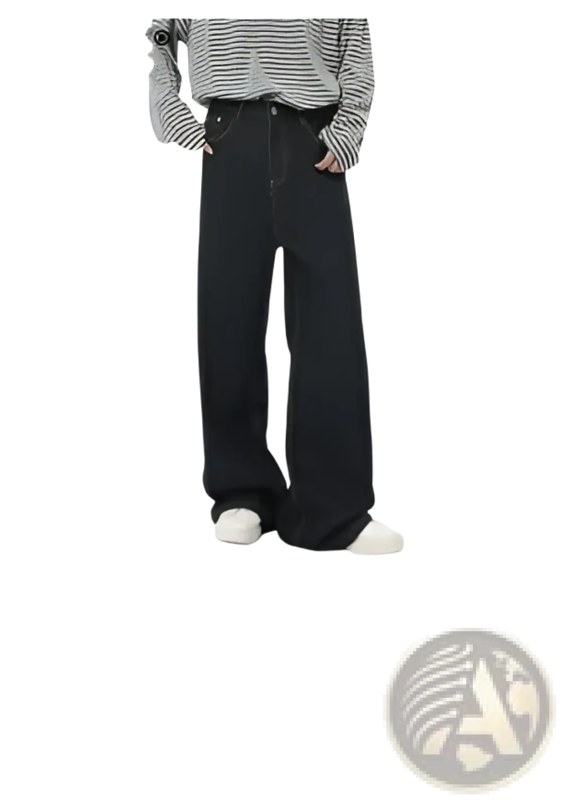 Iefb men black vintage wide leg jeans made of denim with a straight cut and visible stitching details