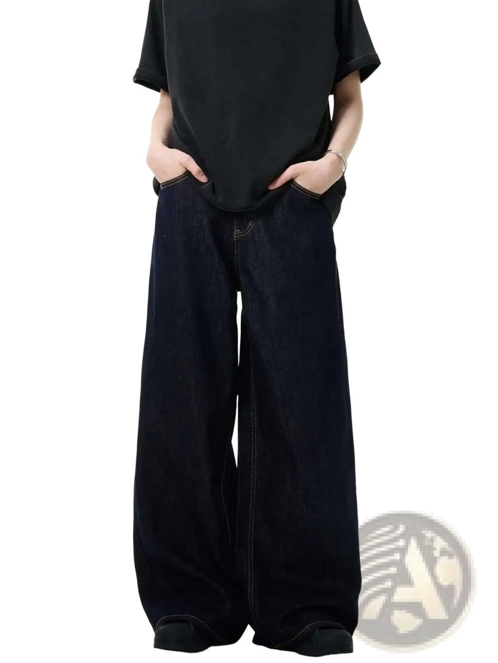 Iefb men black vintage wide leg jeans in denim with a relaxed fit and visible stitching