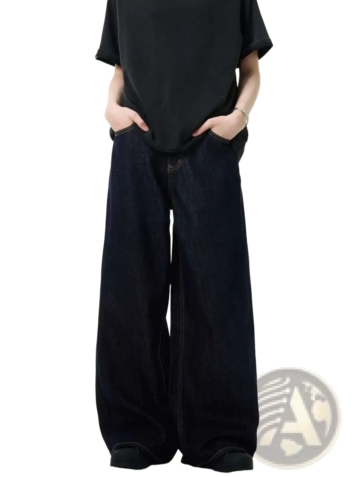 Iefb men black vintage wide leg jeans in denim with a relaxed fit and visible stitching