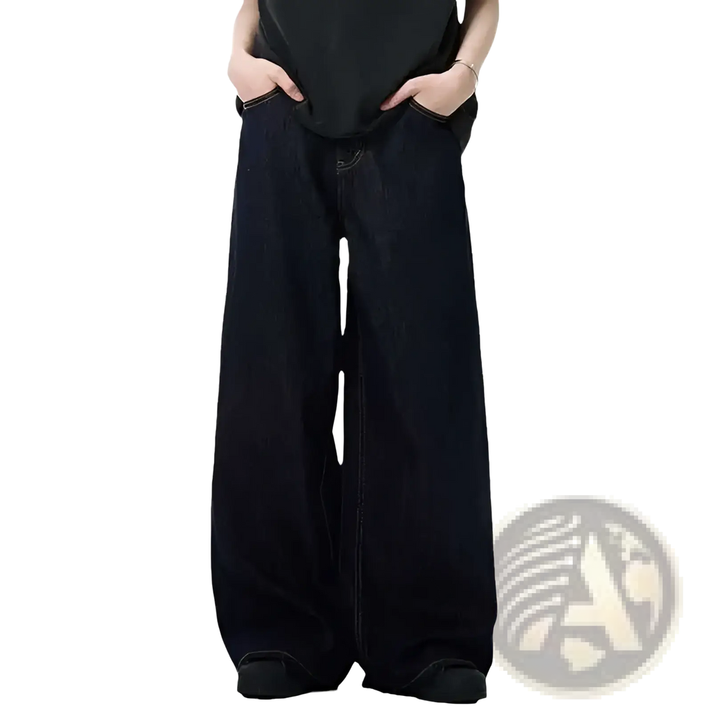 Iefb men black vintage wide leg jeans made of denim with a relaxed straight-cut silhouette