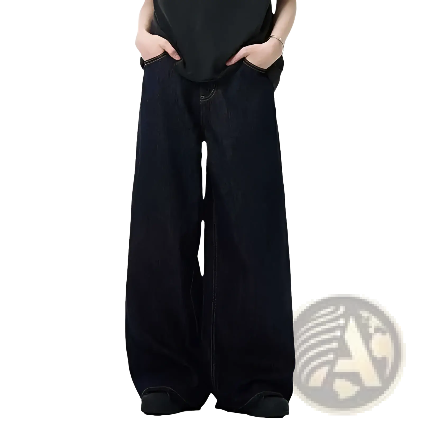 Iefb men black vintage wide leg jeans made of denim with a relaxed straight-cut silhouette