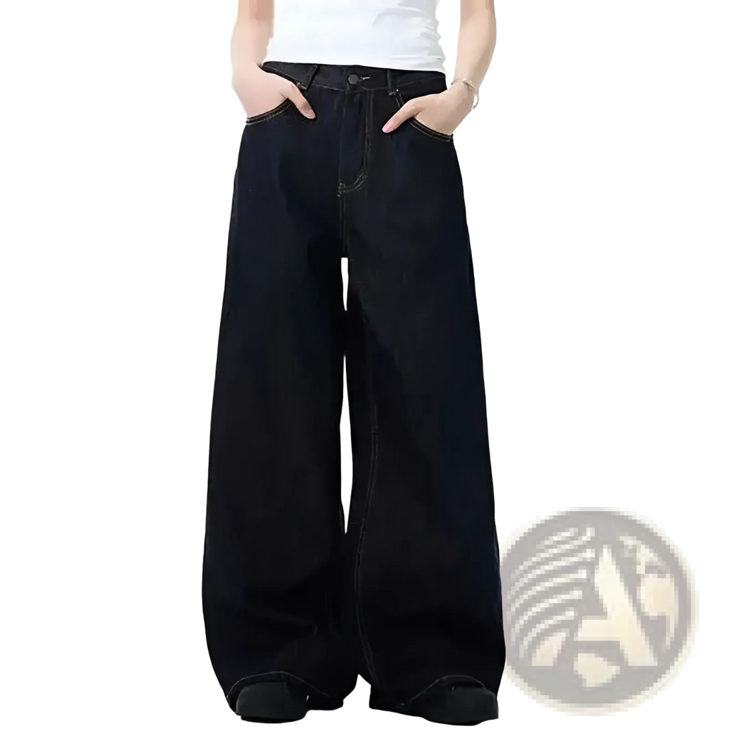 Iefb men black vintage wide leg jeans in denim with a relaxed fit and classic stitching details