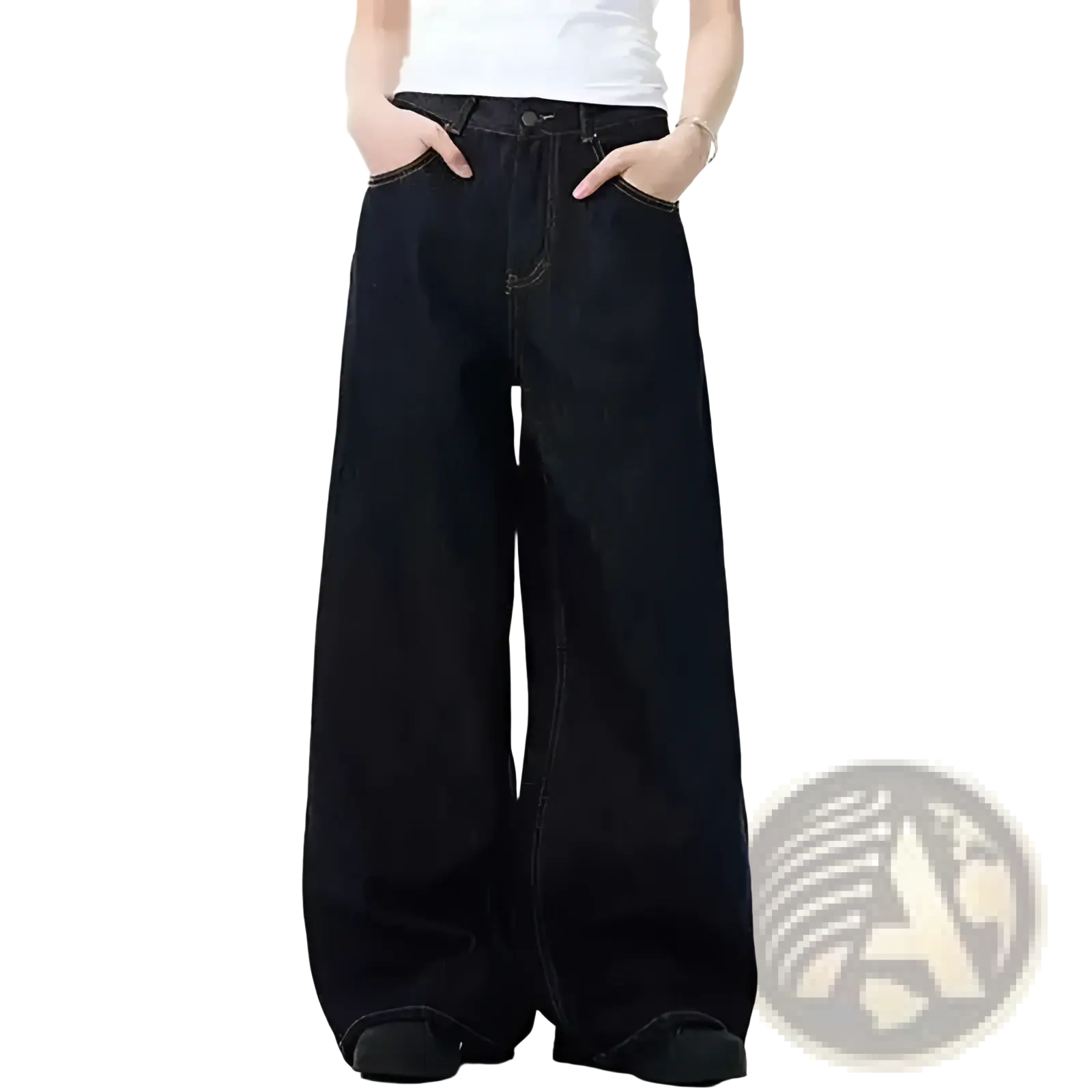 Iefb men black vintage wide leg jeans in denim with a relaxed fit and classic stitching details