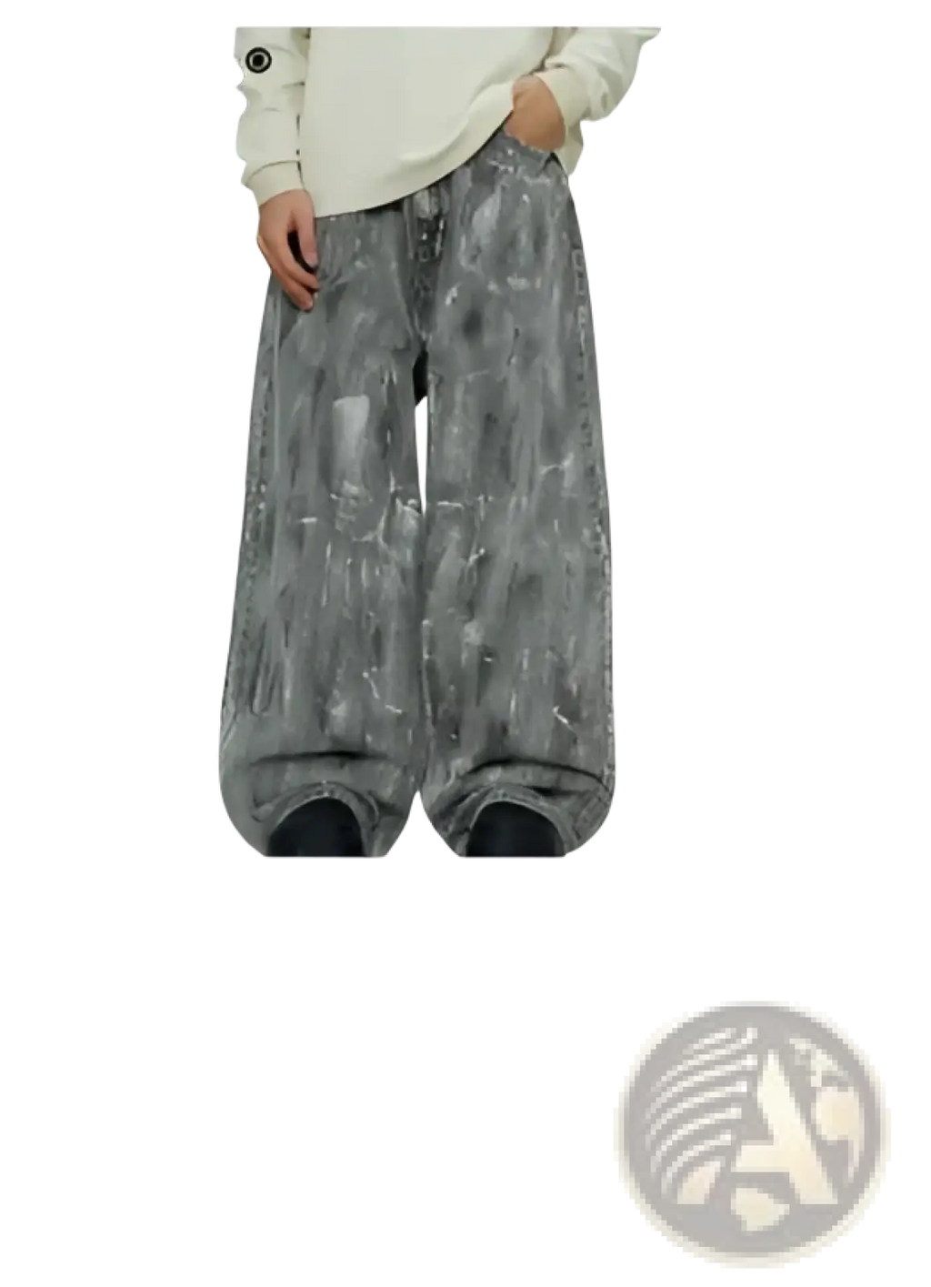 Iefb men black vintage wide leg jeans featuring gray patterned wide-leg pants with a relaxed loose fit
