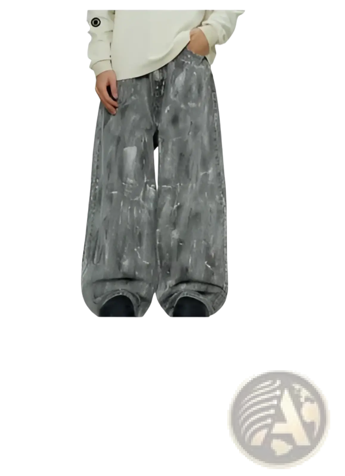 Iefb men black vintage wide leg jeans featuring gray patterned wide-leg pants with a relaxed loose fit