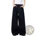 Iefb men black vintage wide leg jeans in dark indigo denim with relaxed straight cut and contrasting light stitching