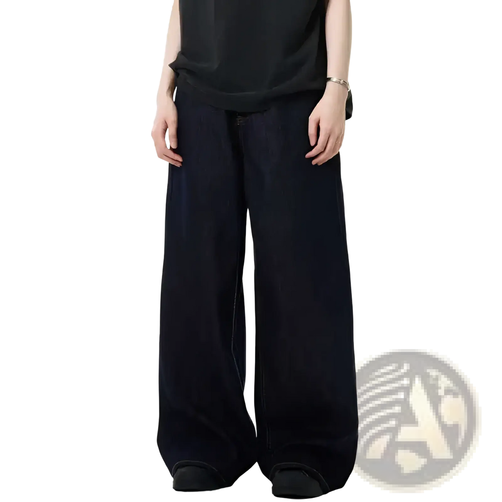 Iefb men black vintage wide leg jeans made of soft textured fabric with relaxed fit and subtle stitching details