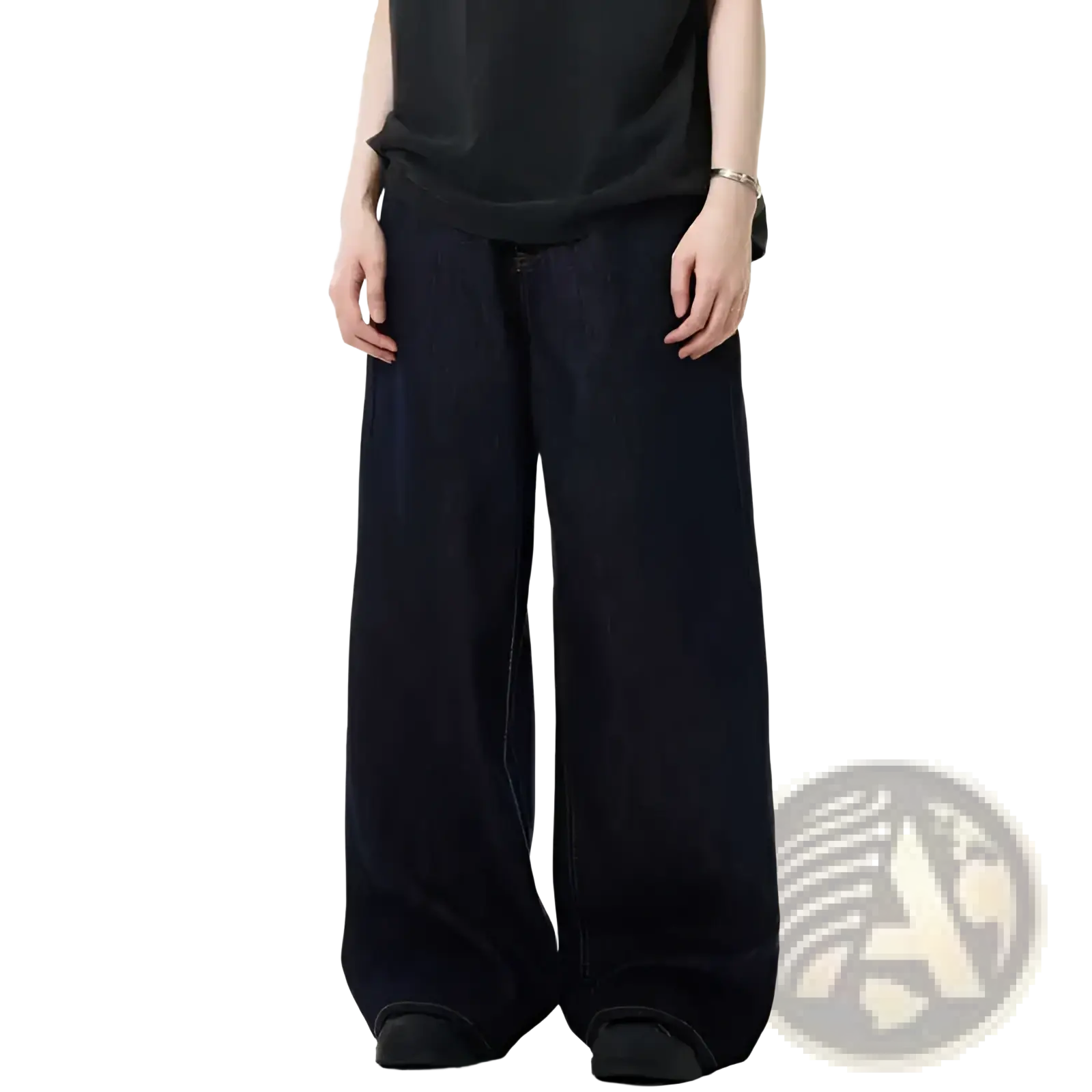 Iefb men black vintage wide leg jeans made of soft textured fabric with relaxed fit and subtle stitching details