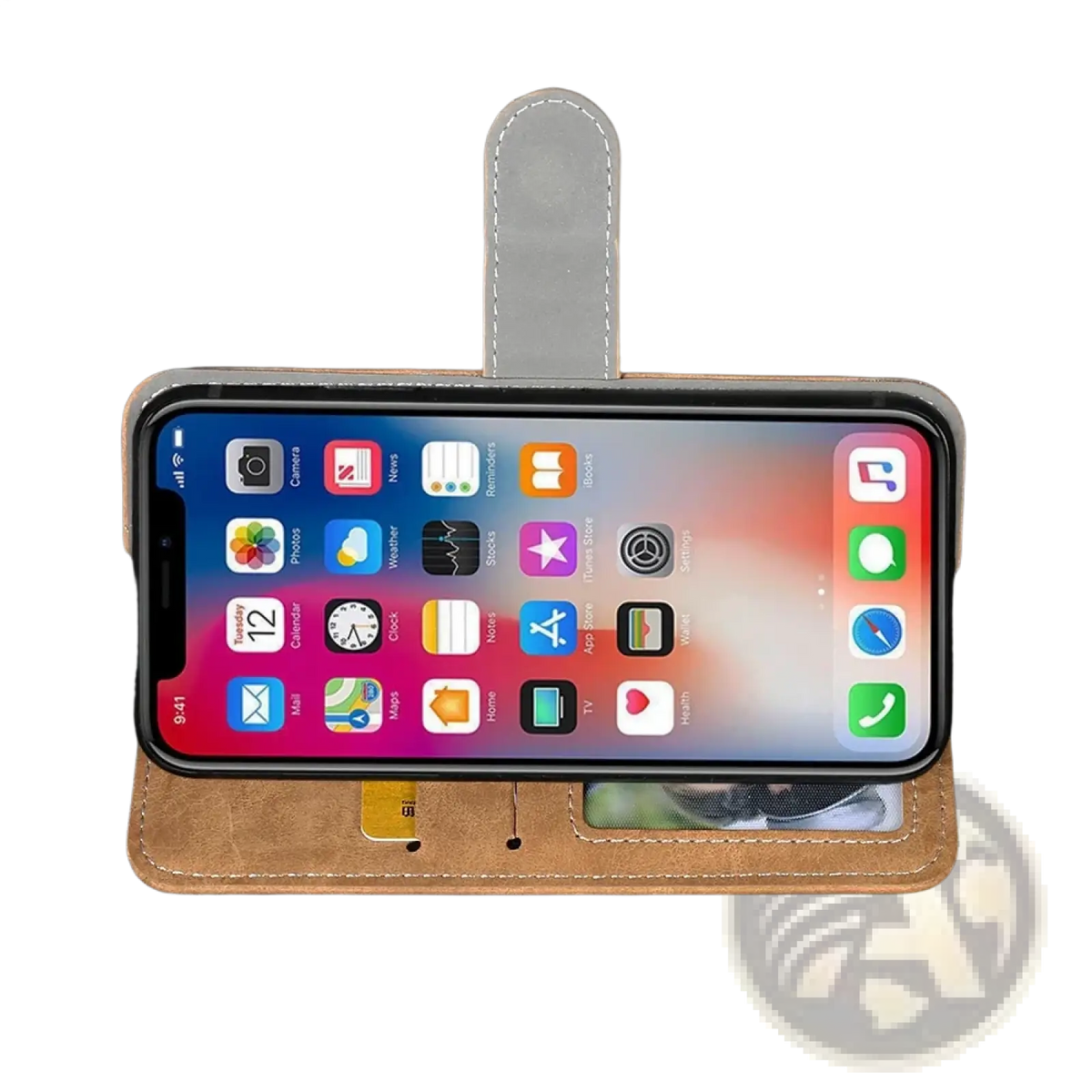 Brown leather wallet-style phone case with gray stitched flap and card slots for Iiif150 Air1 Ultra x model