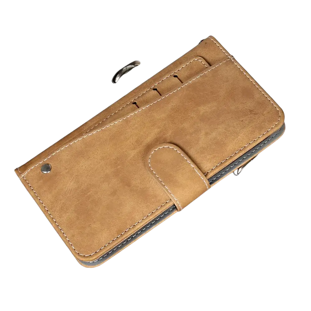 Tan faux leather iiif150 air1 ultra x leather wallet case with stitched edges and flap closure designed for durability