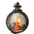 Antique bronze-finished illuminated christmas lantern with santa claus and glowing candles for festive desktop decor